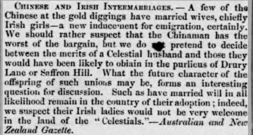‘Chinese and Irish Intermarriages’, Paisley Herald and Renfrewshire Advertiser, 14 March 1857.