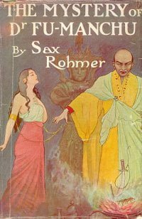 Book cover showing Fu Manchu holding a woman under his spell