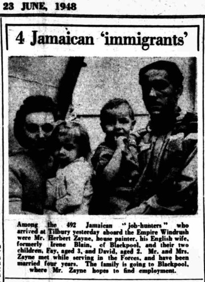 An article on Herbert and Doreen Zayne entitled '4 Jamaican 'Immigrants'' that appeared in the Bradford Observer, 23 June 1948.