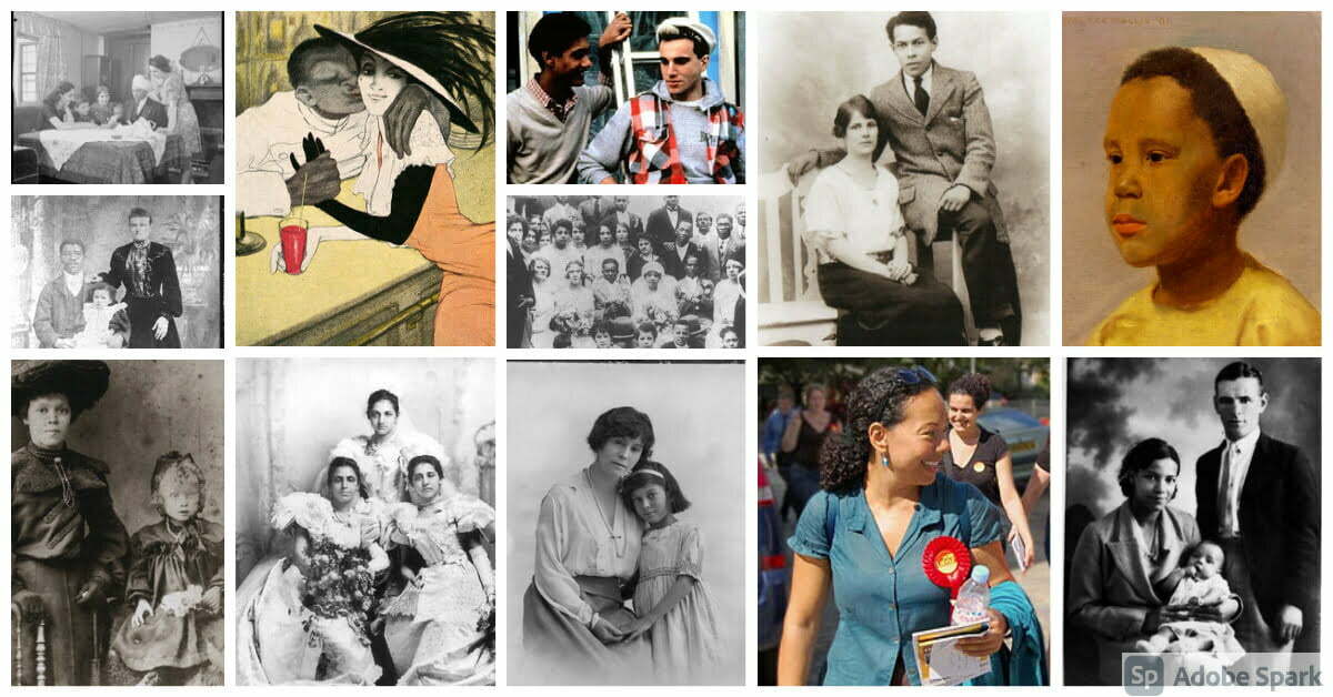 Collage of mixed race people and families